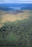 A aerial shot of the Tablelands found in the Gros Morne National Park of Newfoundland, Canada.