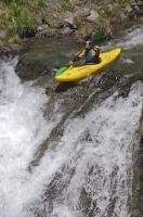 A man engaged in one of the popular watersports in the Pyrenees.