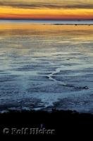 A sunset in typical west coast fashion, bright colours reflected in the clouds and on tidal flats in Willapa Bay, Washington, USA.