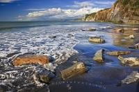 The Pukearuhe Historic Reserve is the location of the White Cliffs in Taranaki with the black sand beach at their base.