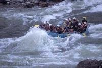 A group of thrill seekers takes a whitewater rafting trip down the Thomspon River in British Columbia, Canada.