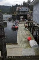 There is ample boat docking space along the waterfront in the small, remote community of Winter Harbour on Northern Vancouver Island, BC, Canada.