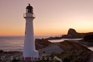 photo of Coastal Lighthouse Sunset Scenery Castlepoint New Zealand