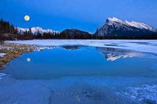 photo of Mount Rundle Winter Reflections 2nd Vermilion Lake Full Moon