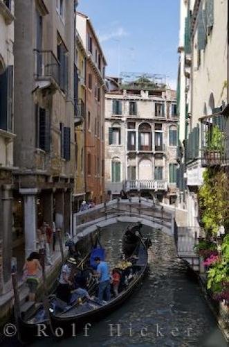 Photo: 
Busy Side Canal Venice Italy Gondolas