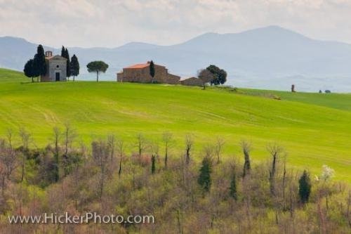 Photo: 
Hillside Church Tuscan Landscape Siena Italy