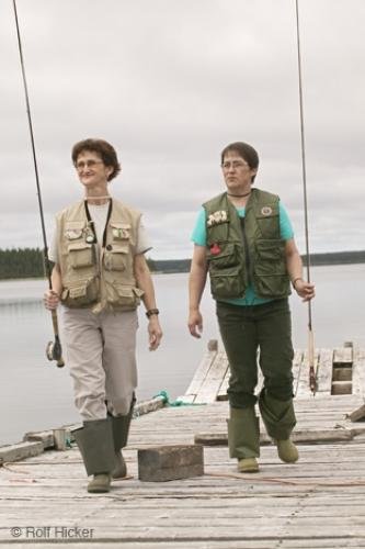 Photo of a couple of fishing girls near<br />Tuckamore Lodge in Newfoundland, Canada. Photo: 
Fishing Girls