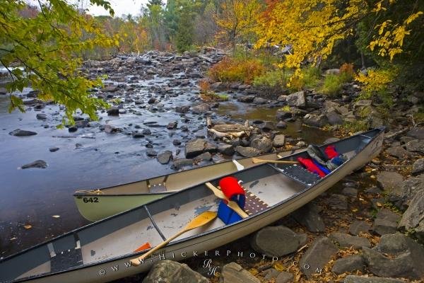 Photo of canoes along the Oxtongue River in Ontario where the people canoeing decided to stop for a break and enjoy the scenery. Photo: 
Canoeing Oxtongue River Ontario